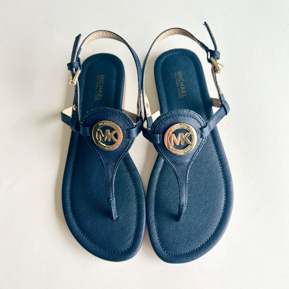 New Michael Kors Navy Crossgrain Leather Sandals size 7 - Picture 9 of 15